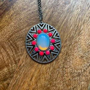 Aeropostale Silver Faux Opal Pendant Statement Necklace